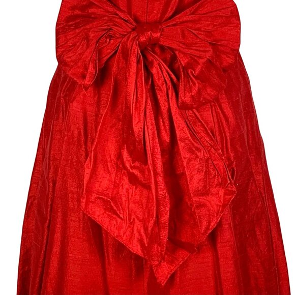 Watters & Watters Red Silk Midi Bridesmaid Dress 10 Strapless/Convertible Pleat - Picture 11 of 16